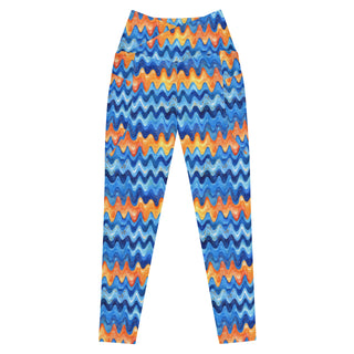 retro blue orange waves crossover high-waist leggings- vibrant, stretchy, and built for bold motion and flexible comfort