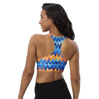 retro blue orange waves padded bra top - supportive, soft, and built for movement, flexibility, and active flow