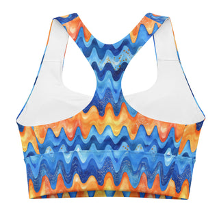 retro blue orange waves sports bra - supportive fit with removable padding for soft comfort, control, and bold motion