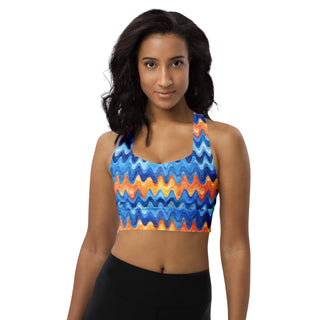retro blue orange waves padded bra top - soft, supportive, and ready for active flow