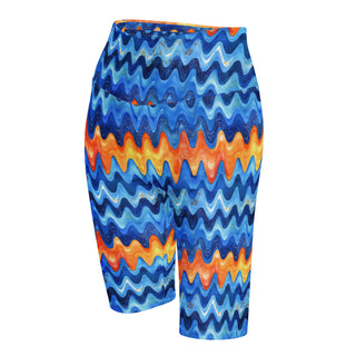 retro blue orange waves yoga shorts - bold and stretchy, sculpted for vibrant flow, flexible movement, and performance