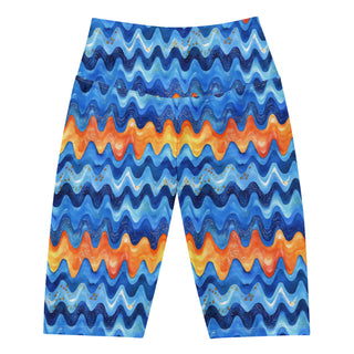 Stretchy, breathable running shorts built for speed and control - styled with bold retro blue orange waves flair
