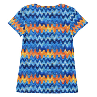 retro blue orange waves stretch t-shirt - lightweight, flexible design for energized movement and active comfort