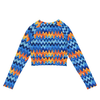 retro blue orange waves long  yoga crop top - breathable fit for flow, flexibility, and powerful performance