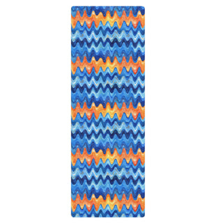 Grippy, cushioned, and lightweight - your retro blue orange waves mat supports balance, and flowing movement