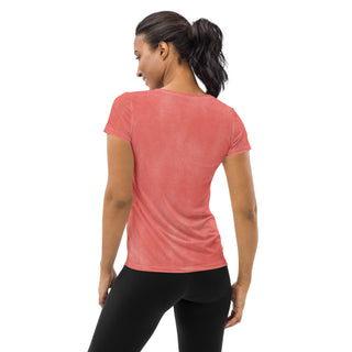 salmon pink stretchy yoga tee - breathable activewear for running, training, or Pilates flow