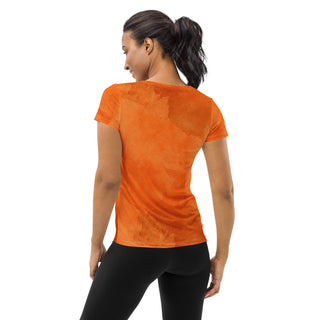 tangerine orange stretchy yoga tee - breathable activewear for running, training, or Pilates flow