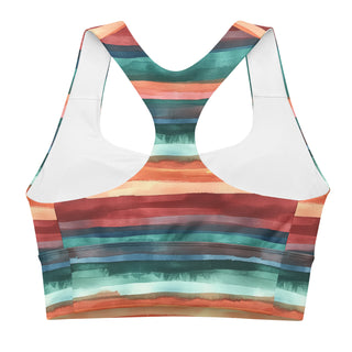 teal-terracotta stripes sports bra - supportive fit with removable padding for soft comfort, control, and bold motion