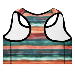 teal-terracotta stripes padded yoga bra - racerback, lightweight stretch for freedom, stability, and mindful flow