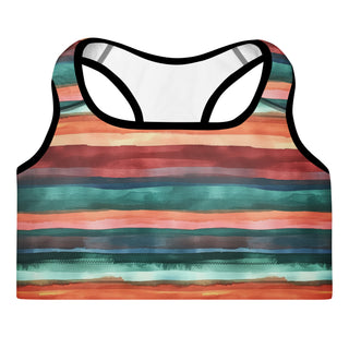 teal-terracotta stripes scoop-neck sports bra - moisture-wicking, lined, and padded for soft racerback support