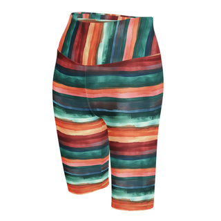 teal-terracotta stripes yoga shorts - bold and stretchy, sculpted for vibrant flow, flexible movement, and performance