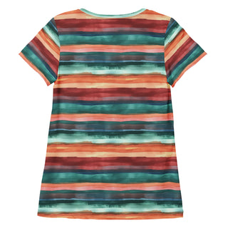 teal-terracotta stripes stretch t-shirt - lightweight, flexible design for energized movement and active comfort