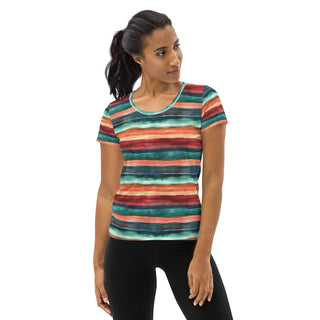 teal-terracotta stripes athletic t shirt - moisture-wicking, stretchy fit for yoga, training, and movement