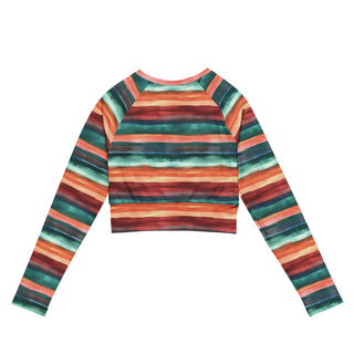 teal and terracotta stripes long  yoga crop top - breathable fit for flow, flexibility, and powerful performance
