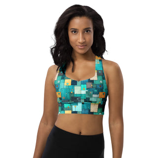 teal turquoise squares padded bra top - soft, supportive, and ready for active flow