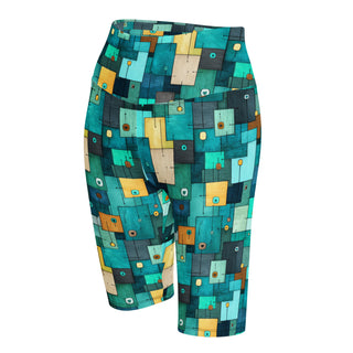 teal-turquoise squares yoga shorts - bold and stretchy, sculpted for vibrant flow, flexible movement, and performance