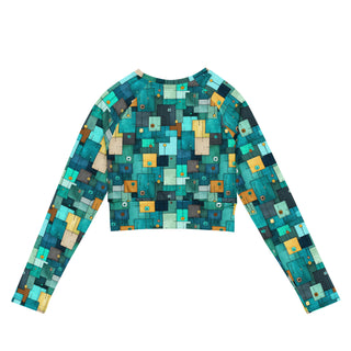 teal and turquoise squares long  yoga crop top - breathable fit for flow, flexibility, and powerful performance