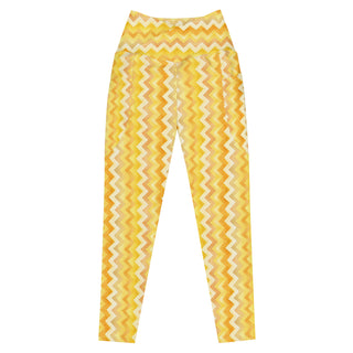 yellow zigzags crossover high-waist leggings- vibrant, stretchy, and built for bold motion and flexible comfort