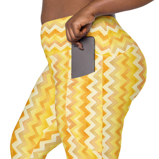 yellow zigzags crossover leggings - stretchy and built for bold motion, flexible flow, and fierce energy