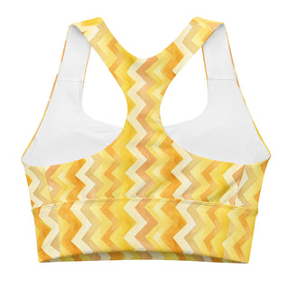 yellow zigzags sports bra - supportive fit with removable padding for soft comfort, control, and bold motion