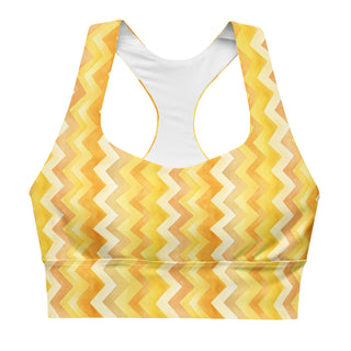 Supportive sports bra with soft fabric - yellow zigzags print, made for comfort, movement, and bold energy