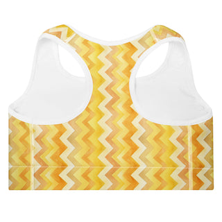 yellow zigzags padded yoga bra - racerback, lightweight stretch for freedom, stability, and mindful flow