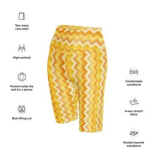 Athletic shorts with yellow zigzags - sleek fit with stretch for workouts and dynamic movement