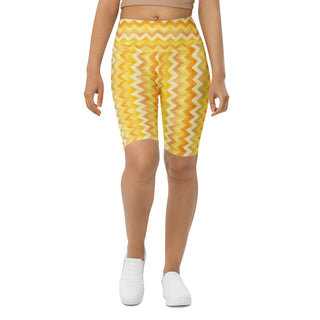 yellow zigzags yoga shorts - bold, stretchy design built for deep yoga squats, flexible flow, and control