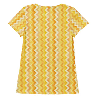 yellow zigzags stretch t-shirt - lightweight, flexible design for energized movement and active comfort