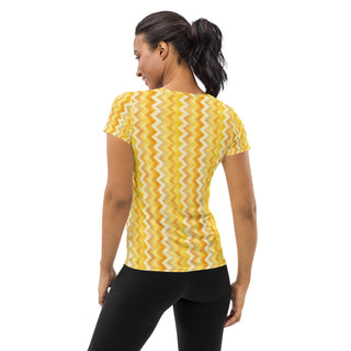yellow zigzags stretchy yoga tee - breathable activewear for running, training, or Pilates flow