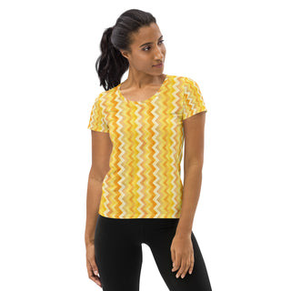yellow zigzags athletic t shirt - moisture-wicking, stretchy fit for yoga, training, and movement