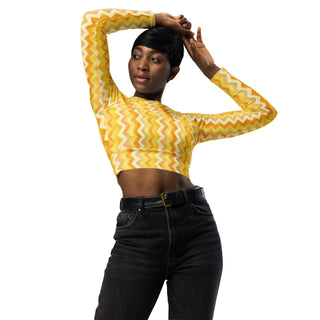 yellow zigzags crop top with stretchy fit - breathable design for yoga, training, and dynamic movement