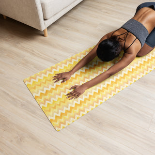 Yoga mat with yellow zigzags pattern - cushioned, tactile, and made for smooth, comfortable movement